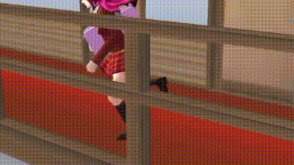 a girl is walking up the stairs in a video game .