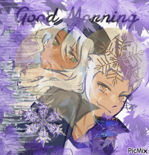 a picture of a girl with snowflakes and the words " good morning "