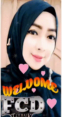 a woman wearing a hijab is surrounded by pink hearts and the words welcome fcd .