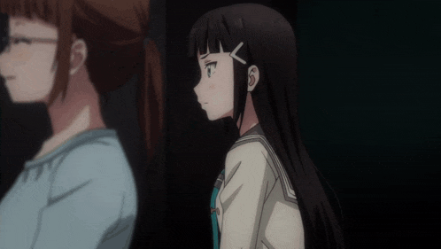 two anime girls are standing next to each other and one has glasses on