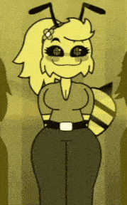 a cartoon of a woman dressed as a bee with a flower in her hair