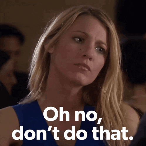 a woman in a blue dress says oh no , don 't do that