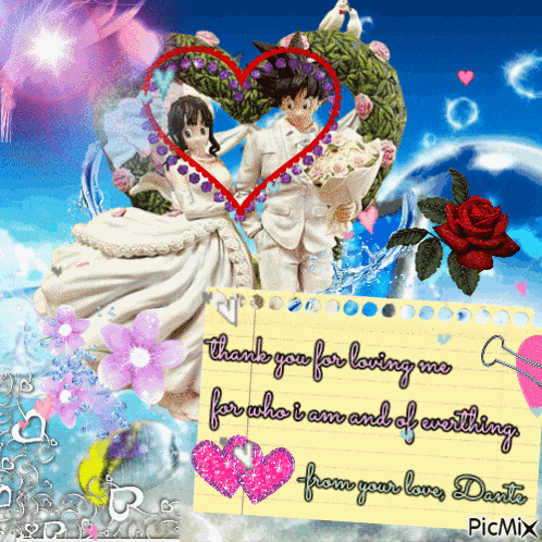 a picture of a bride and groom with a note saying thank you for loving me