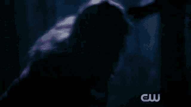 a blurry picture of a person in a dark room with the letters cw in the corner