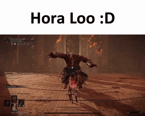a video game screen with the words hora loo : d