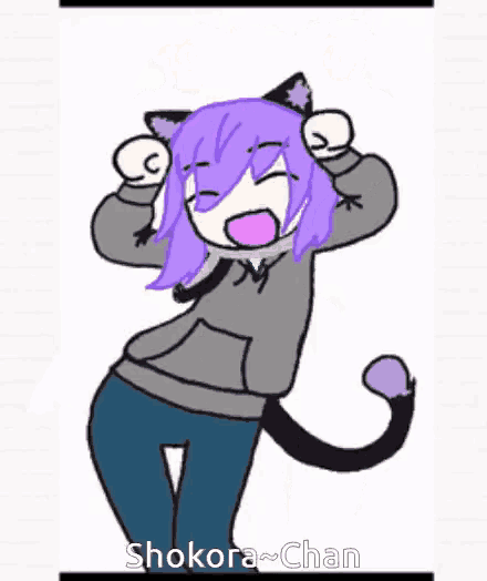 a drawing of a girl with purple hair and a cat ear