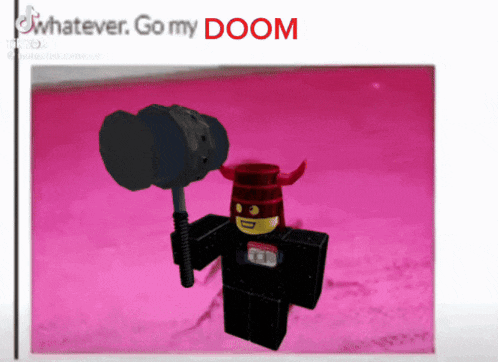 a picture of a roblox character holding a hammer on a pink background .