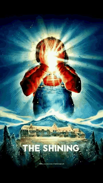 a movie poster for the shining with a man holding a light