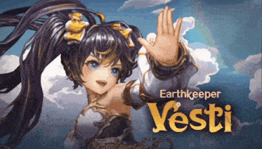 a poster for earthkeeper vesti shows a girl with long hair and blue eyes