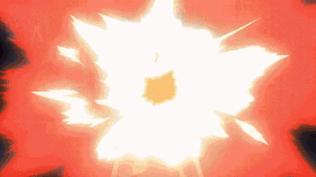 a red and white explosion with a yellow center