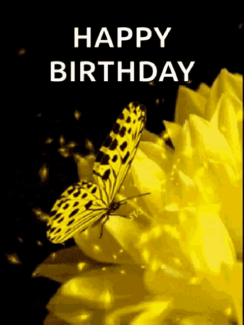 a yellow butterfly is sitting on a yellow flower on a birthday card .