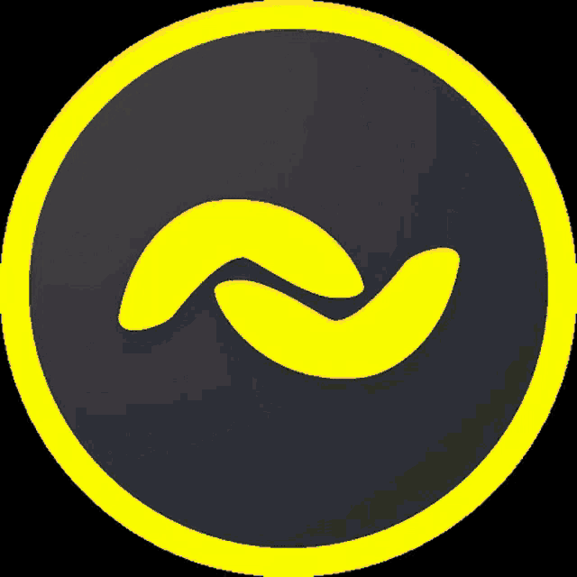 a yellow and black circle with a wave in the middle