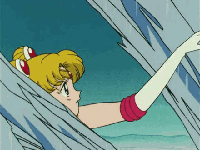 a cartoon of a girl reaching out towards a wall