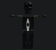 a 3d rendering of a skeleton with a large eye on it