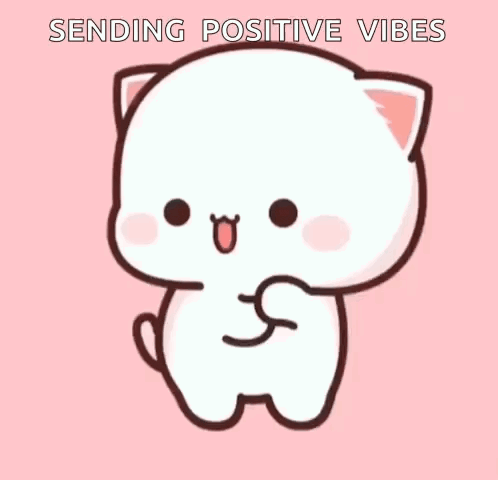 a cartoon cat is giving a high five and sending positive vibes .