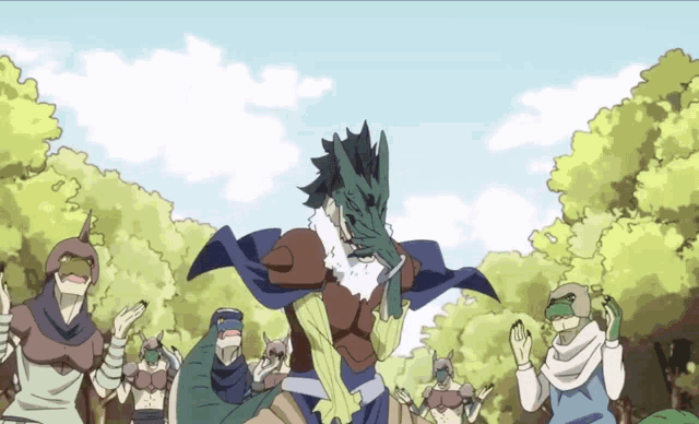 a group of cartoon characters including a man with a lizard head