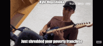 a video of a man playing a guitar with the caption kyle higashioka