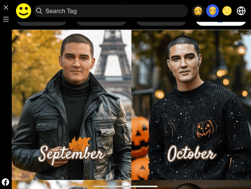 a facebook page with a picture of a man in a leather jacket and a picture of a man in an october sweater