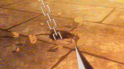 a chain is hanging from a hole in the ground on a tiled floor .