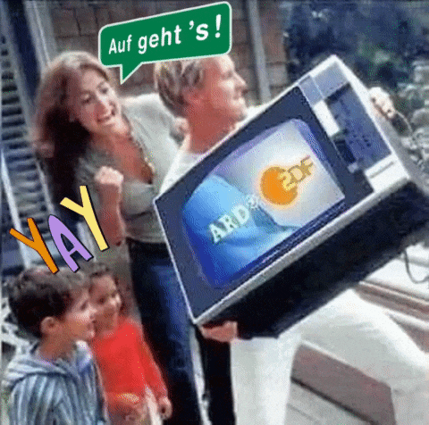 a man is carrying a tv that says 2df on the screen