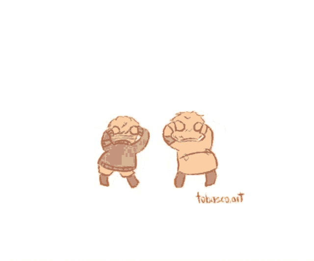 a couple of cartoon characters standing next to each other on a white background with the name tobiascoart on the bottom