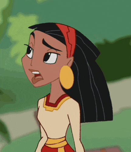 a cartoon of a girl with long black hair and earrings