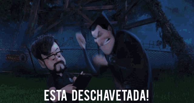 a picture of a witch on a balcony with the words esta deschavetada in white letters
