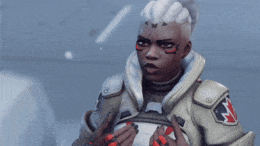 a video game character has a red and white patch with the letter z