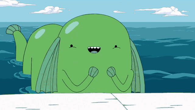 a cartoon of a green monster in the water