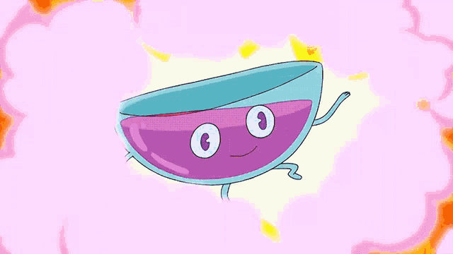 a cartoon drawing of a cup with a face and a scarf on it