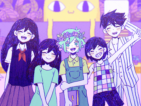 a group of anime characters posing for a picture