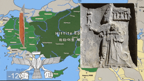 a map of hittite ep with a statue of a man