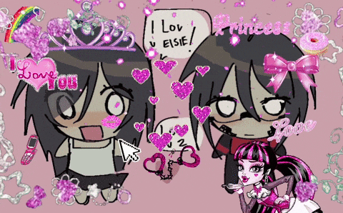 a cartoon of a girl saying " i love you " next to a monster high girl