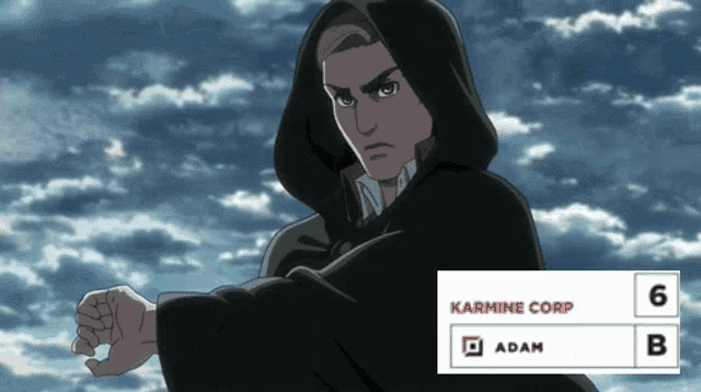 a man wearing a hooded cape with the name karmine corp written on it