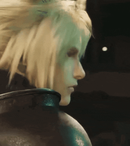 a close up of a video game character 's face with a green background