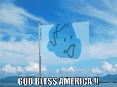 a blue flag with a sad face on it and the words god bless america on the bottom