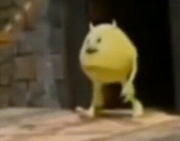 a cartoon character with horns is walking on a table