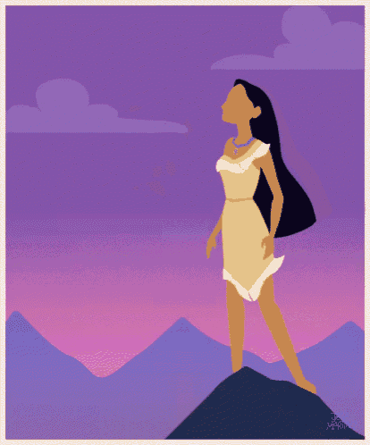 a cartoon of pocahontas from disney standing on a mountain