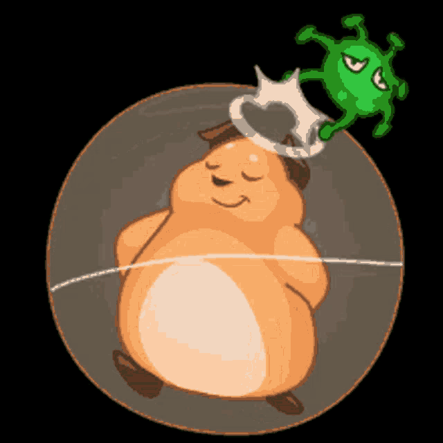 a cartoon of a hamster with a virus on top of it