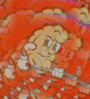 a close up of a cartoon character holding a toothbrush in his hand