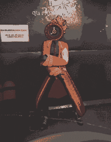 a drawing of a man with a clock on his head