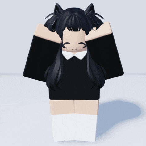 a cartoon character with black hair and cat ears is standing on a white surface