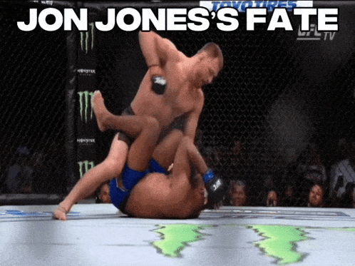 jon jones 's fate is written on the bottom of the image