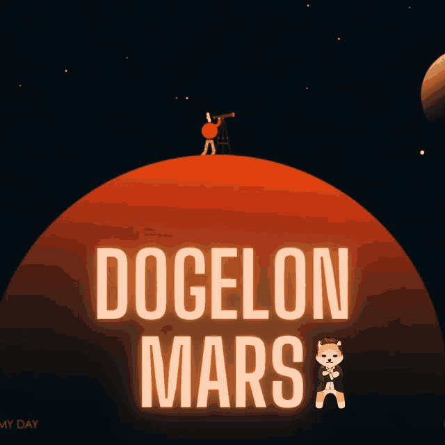 a poster that says " dogelon mars " with a dog on it