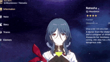 a screenshot of a video game shows a character called natasha