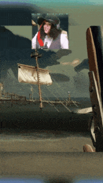 a picture of a woman in a pirate costume is on a screen