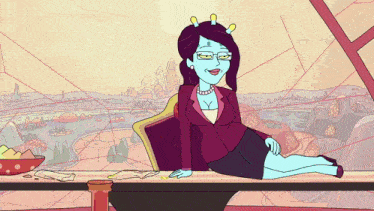 a cartoon of a woman sitting on a desk