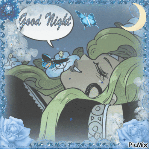 a picture of a girl sleeping with a speech bubble saying good night