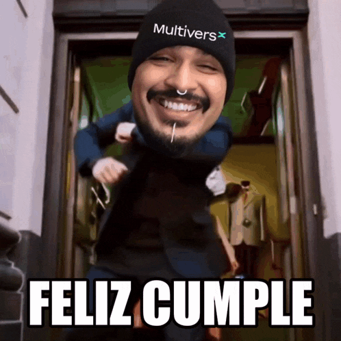 a man wearing a beanie that says multivers x on it
