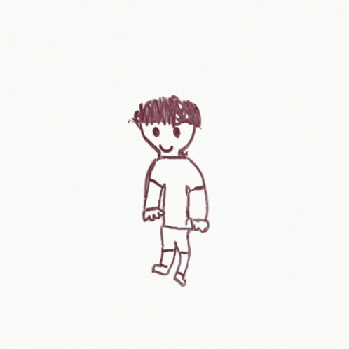 a child 's drawing of a person waving with the words hello below